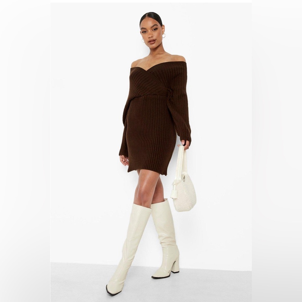OFF THE SHOULDER RIB KNIT DRESS
